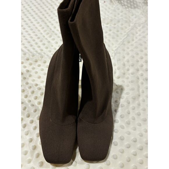 Stiletto Sock Booties (Forever 21) Brown Gold Heels Size 7 New Chic Retro Club - Picture 3 of 6